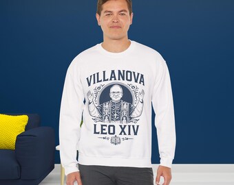 Crew Neck Sweatshirt Villanova Pope New Pope Leo XIV Catholic Artwork Crewneck Pullover Graphic Sweater Religious Gift for Catholic Apparel