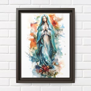 Our Lady of Guadalupe Watercolor Wall Art Guadalupe Virgin Mary Eco-Friendly Frame & Canvas Mother Mary Artwork Portrait Catholic Art Decor