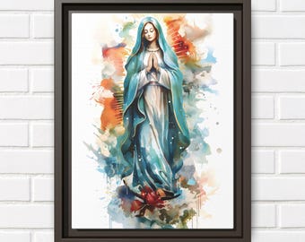 Our Lady of Guadalupe Watercolor Wall Art Guadalupe Virgin Mary Eco-Friendly Frame & Canvas Mother Mary Artwork Portrait Catholic Art Decor