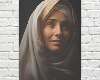 Blessed Virgin Mary Wall Art ECO Friendly Canvas Hyperrealistic Mother Mary Portrait Our Lady Blessed Mother Artwork Wall Decor Catholic Art