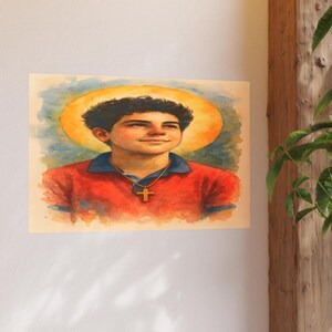 Poster St Carlo Acutis Watercolor Style Religious Wall Art Catholic Saint Christian Home Decor Satin 210 gsm 230 Archival Matte Photo Paper image 7