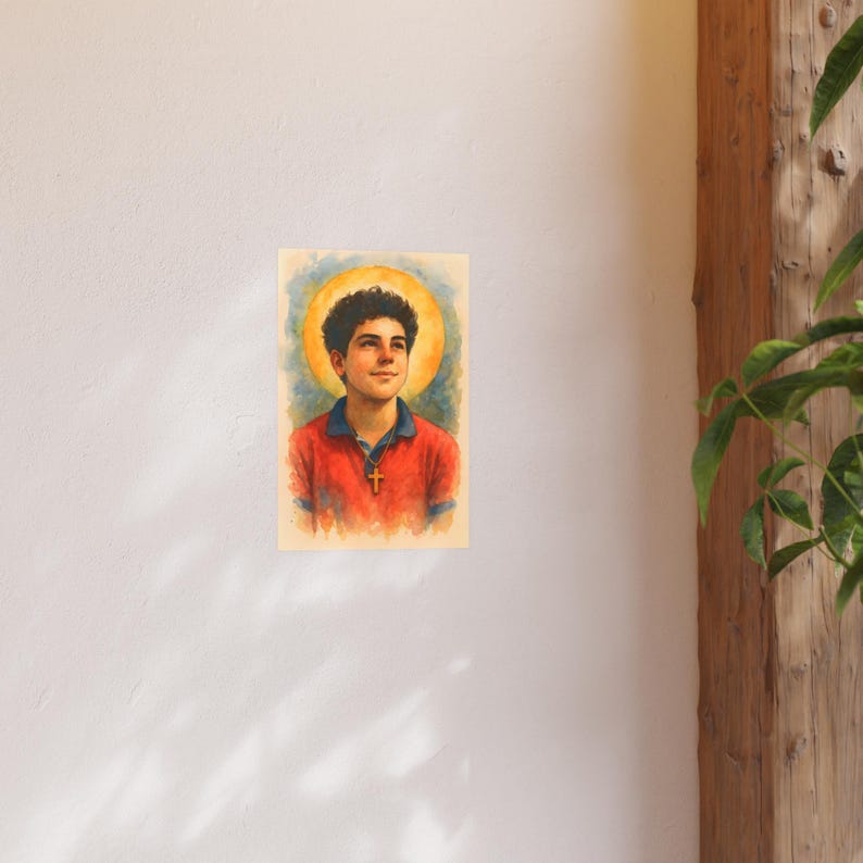 Poster St Carlo Acutis Watercolor Style Religious Wall Art Catholic Saint Christian Home Decor Satin 210 gsm 230 Archival Matte Photo Paper image 2