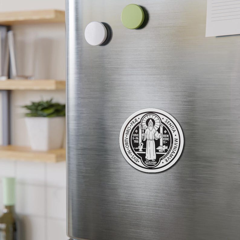 Religious Magnet St Benedict Medal Curse Protection from Evil Matte Magnetic Decal Catholic Saint Benoît San Benito Benedetto image 4