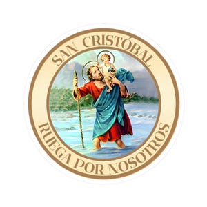 Pegatina Religiosa San Cristobal Calcomania Catolica Glossy Español Patrono de