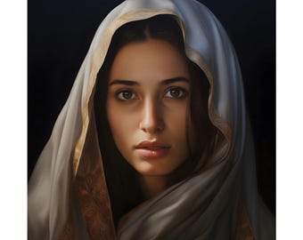 Religious Poster Blessed Virgin Mary Holy Mother Portrait Christian Home Decor Catholic Archival Satin 210 gsm Photo Print