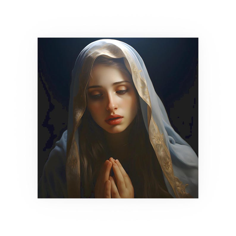 Poster Print Blessed Virgin Mary Catholic Wall Art Painting Christian Home Decor Holy Mother Satin 210 gsm 230 Archival Matte Photo Paper image 1