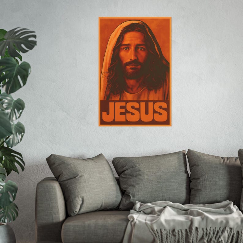 Vintage Jesus Poster Christ Wall Art 1970s Ad Style Christian Home Decor Catholic Artwork Satin 210 gsm 230 Archival Matte Photo Paper image 5