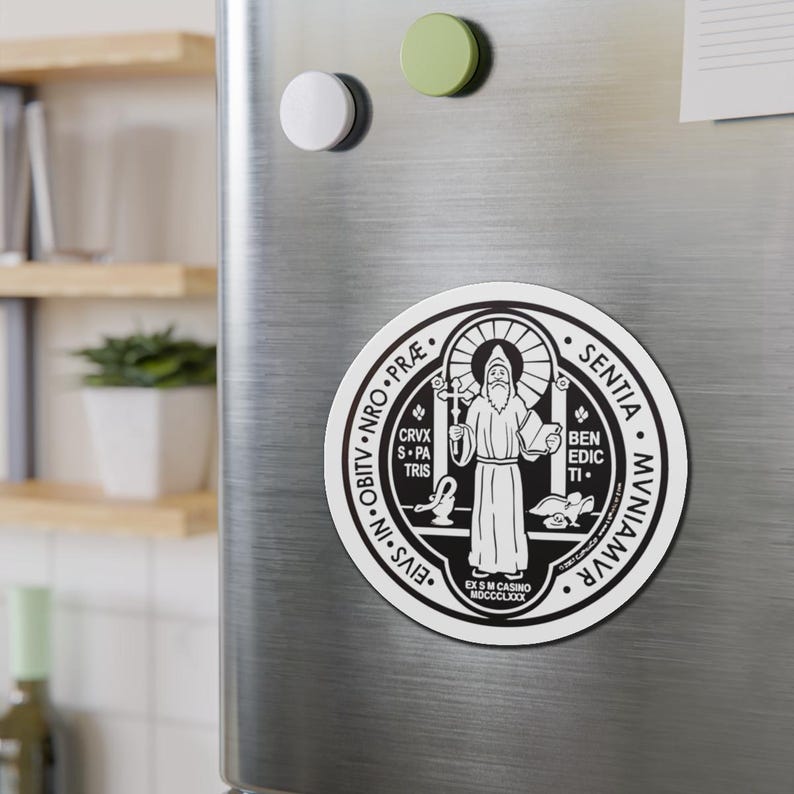 Religious Magnet St Benedict Medal Curse Protection from Evil Matte Magnetic Decal Catholic Saint Benoît San Benito Benedetto image 6