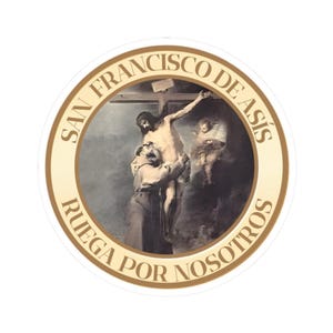 Pegatina Religiosa San Francisco de Asis Calcomania Catolica Glossy Español Patrono de los Animales y Ecología