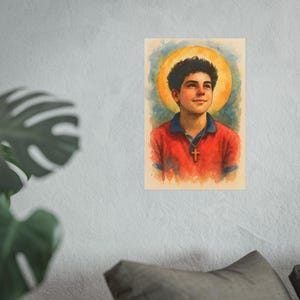Poster St Carlo Acutis Watercolor Style Religious Wall Art Catholic Saint Christian Home Decor Satin 210 gsm 230 Archival Matte Photo Paper image 3