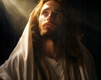 Arte de pared imprimible con foto realista de Jesús, retrato de Cristo, descarga digital, decoración cristiana para el hogar, inauguración de la casa, obra de arte católica