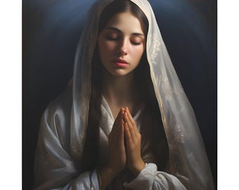 Blessed Virgin Mary Wall Art ECO Friendly Canvas Hyperrealistic Mother Mary Portrait Our Lady Blessed Mother Artwork Wall Decor Catholic Art
