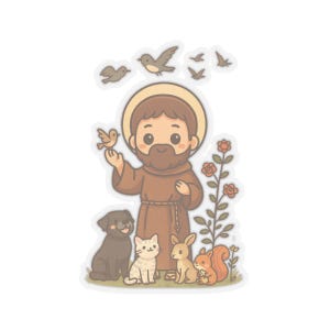 Religious Sticker Catholic Kawaii St Francis of Assisi Kiss-Cut Sticker Adorable Cartoon Saint Francis Decal Christening 1st Communion Gift