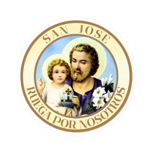 Pegatina Religiosa San Jose Calcomania Catolica Glossy Español Patrono de los Padres e Immigrantes