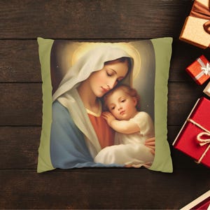 Mary and Baby Jesus Pillowcase Virgin Mary Square Pillow Case Catholic Pillowcase Blessed Mother Pillow Cover Catholic Cushion Case Gift