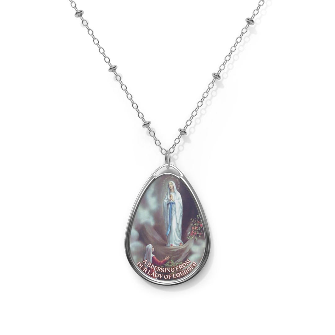 Our Lady of Lourdes Oval Necklace Religious Pendant Blessing Catholic ...