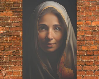 Blessed Virgin Mary Wall Art ECO Friendly Canvas Hyperrealistic Mother Mary Portrait Our Lady Blessed Mother Artwork Wall Decor Catholic Art