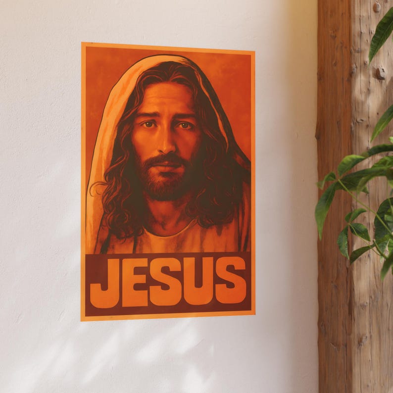 Vintage Jesus Poster Christ Wall Art 1970s Ad Style Christian Home Decor Catholic Artwork Satin 210 gsm 230 Archival Matte Photo Paper image 10