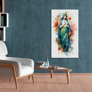 Our Lady of Guadalupe Virgin Mary Portrait Watercolor Art Digital Download Blessed Mother Digital Print Virgin Mary Printable Wall Art Decor