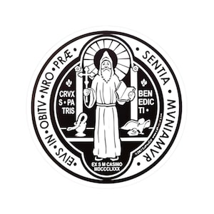 Pegatina religiosa Medalla de San Benito Protección contra el mal Calcomanía brillante para portátil San Benito católico Benedetto
