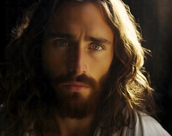 Imagen de Jesucristo para imprimir, arte mural, descarga digital de Jesucristo, retrato de Jeshua, obra de arte cristiana católica