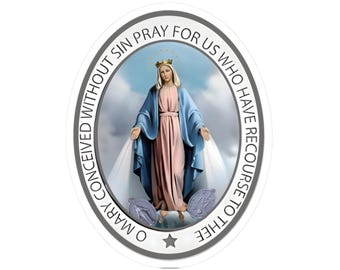 Religious Sticker Miraculous Medal Virgin Mary Catholic Prayer Glossy Decal Medalla Virgen Milagrosa La Vergine Miracolosa Miraculeuse