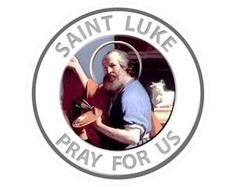 Religious Sticker Catholic Evangelist St Luke Medal Student Protection Patron of Artists Physicians San Lucas Glossy Scratch-Resistant Decal