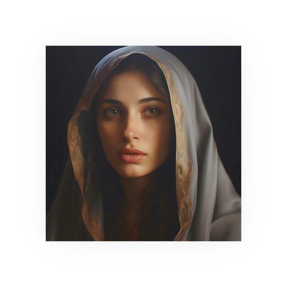 Poster Print Blessed Virgin Mary Catholic Wall Art Painting Christian Home Decor Holy Mother Satin 210 gsm 230 Archival Matte Photo Paper