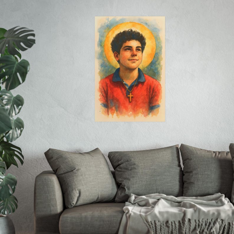 Poster St Carlo Acutis Watercolor Style Religious Wall Art Catholic Saint Christian Home Decor Satin 210 gsm 230 Archival Matte Photo Paper image 9