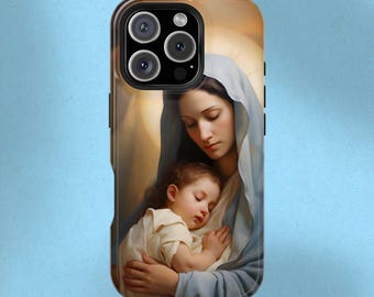 Nativity iPhone Case with MagSafe Mother Mary and Baby Jesus Christian Magnetic Tough Phone Cover Catholic Mobile Christmas Phone Sleeve