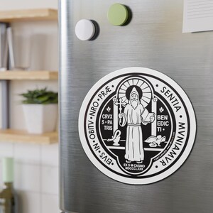 Religious Magnet St Benedict Medal Curse Protection from Evil Matte Magnetic Decal Catholic Saint Benoît San Benito Benedetto image 2