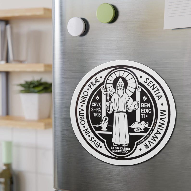 Religious Magnet St Benedict Medal Curse Protection from Evil Matte Magnetic Decal Catholic Saint Benoît San Benito Benedetto image 2