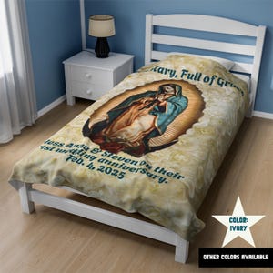 Personalized Plush Blanket of Our Lady of Guadalupe Virgin Mary Blanket with Blessing for Wedding Anniversary Gift for Religious Home Decor