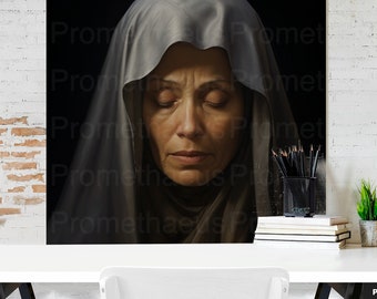 Our Lady of Sorrows Blessed Virgin Mary Portrait Digitally Download Mature Mother Mary Digital Print La Dolorosa Catholic Printable Wall Art