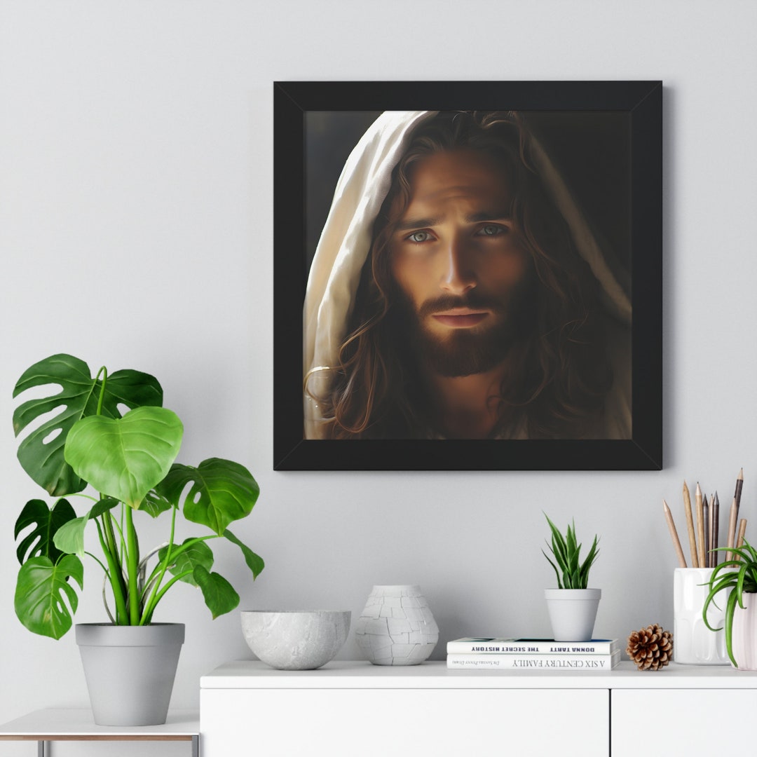 Stunning Jesus Christ Wall Art Poster Framed, Jesus Art, Jesus Poster Hyperrealistic Art, Jesus