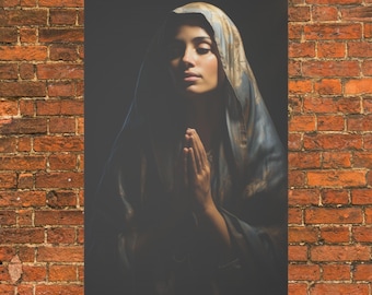 Blessed Virgin Mary Wall Art ECO Friendly Canvas Hyperrealistic Mother Mary Portrait Our Lady Blessed Mother Artwork Wall Decor Catholic Art