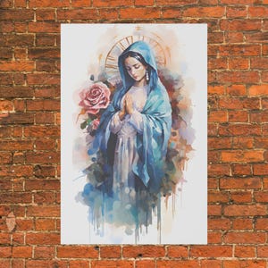 Our Lady of Guadalupe Watercolor Wall Art Guadalupe Virgin Mary Eco-Friendly Canvas Blessed Mother Mary Art Portrait Catholic Wall Decor