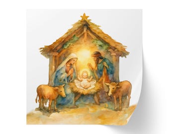 Christmas Nativity Scene Sticker Sheet Bundlee 24 Stickers for Xmas Presents Holiday Greeting Cards Religious Holidays Matte Paper Decal