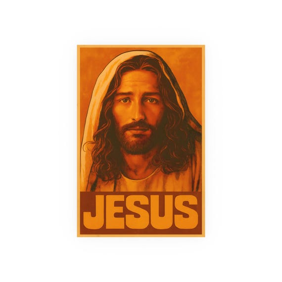 Vintage Jesus Poster Christ Wall Art 1970s Ad Style Christian Home Decor Catholic Artwork Satin 210 gsm 230 Archival Matte Photo Paper