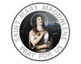 Naklejka religijna z medalikiem św. Marii Magdaleny, patronką katolicką, protektorką kobiet i fryzjerów, aptekarzami, Marią Magdaleną, naklejka odporna na zarysowania