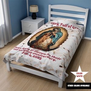 Personalized Plush Blanket of Our Lady of Guadalupe Virgin Mary Blanket with Blessing for Wedding Anniversary Gift for Religious Home Decor