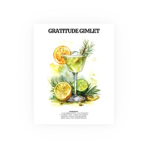 Gratitude Gimlet Positivity Poster Spiritual Recipe Inspirational Wall Art Kitchen Home Decor Trendy Minimalist Elegant Motivation Poster