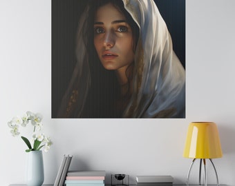 Blessed Virgin Mary Wall Art ECO Friendly Canvas Hyperrealistic Mother Mary Portrait Our Lady Blessed Mother Artwork Wall Decor Catholic Art