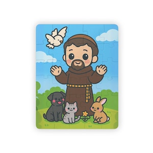 30-bitars pussel för barn Sankt Franciskus av Assisi glansigt färgglatt helgon kawaii-stil barn katolskt spel pedagogiskt leksak