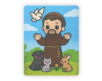 30 Piece Puzzle for Kids St Francis of Assisi Jigsaw Glossy Colorful Saint Kawaii Style Children Catholic Game Educational Toy