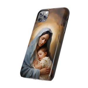 Krippe Slim Case Jungfrau Maria und Jesuskind Handyhülle Katholische iPhone Hülle Religiöse Handyhülle für iPhone 16 Weihnachtsgeschenk für Mama