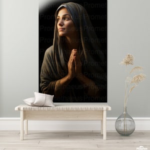 Portrait de la Vierge Marie souriante en prière, art mural imprimable catholique, matrone, téléchargement numérique, dévotion mariale PNG