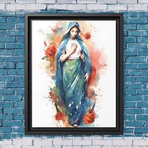 Our Lady of Guadalupe Watercolor Wall Art Guadalupe Virgin Mary Eco-Friendly Canvas & Frame Blessed Mother Mary Art Portrait Catholic Decor