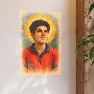 Poster St Carlo Acutis Watercolor Style Religious Wall Art Catholic Saint Christian Home Decor Satin 210 gsm 230 Archival Matte Photo Paper image 8