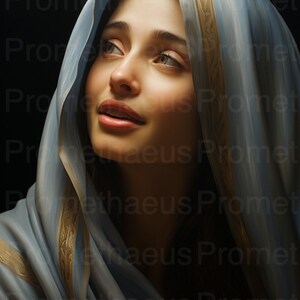 Bleu et or, Visitation Portrait de la Vierge Marie, Art mural catholique imprimable, téléchargement numérique de la Sainte Mère, dévotion mariale PNG